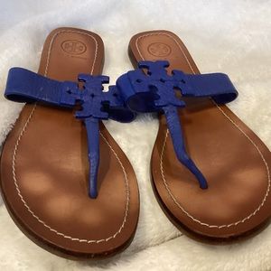 Tory Burch Moore Blue Leather Sandals Thongs  Flats 270 Women’s 8.5 M.